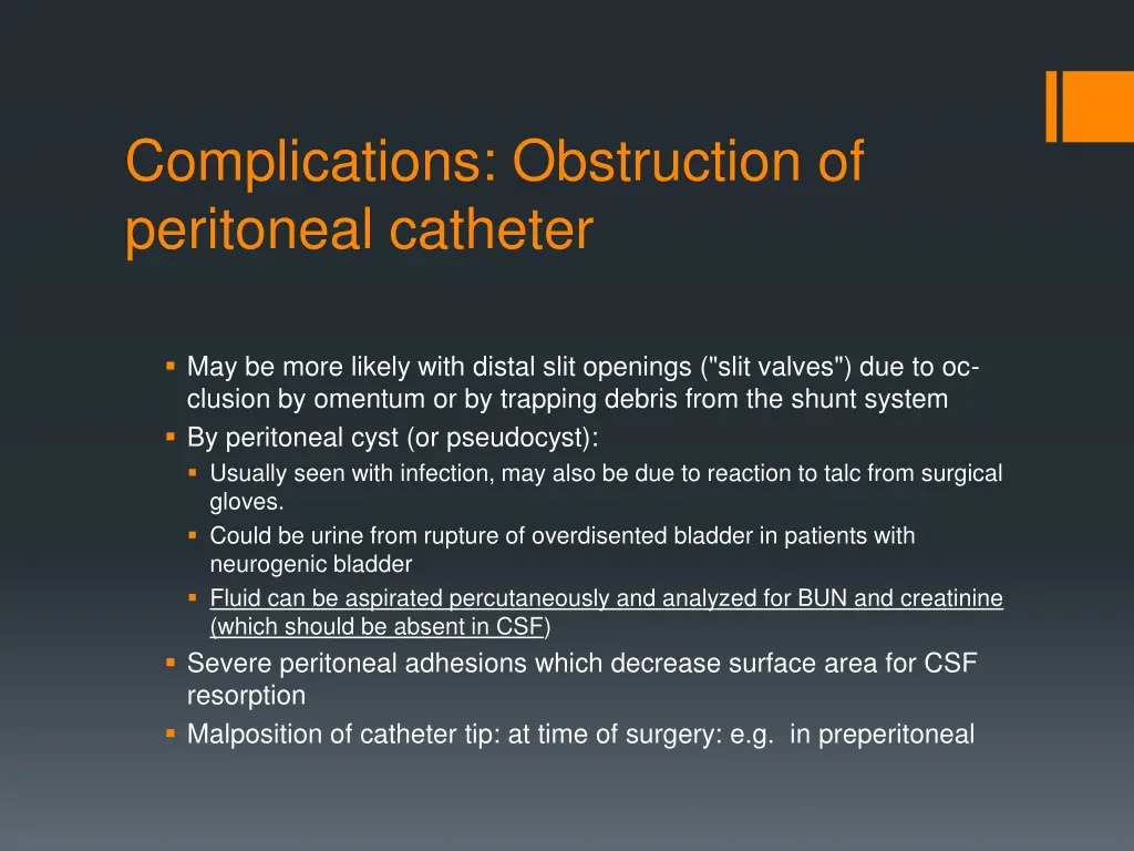 complications obstruction of peritoneal catheter