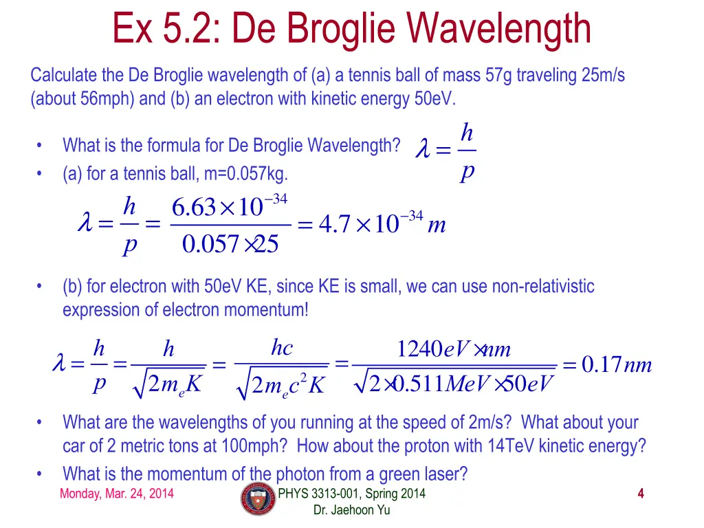 ex 5 2 de broglie wavelength