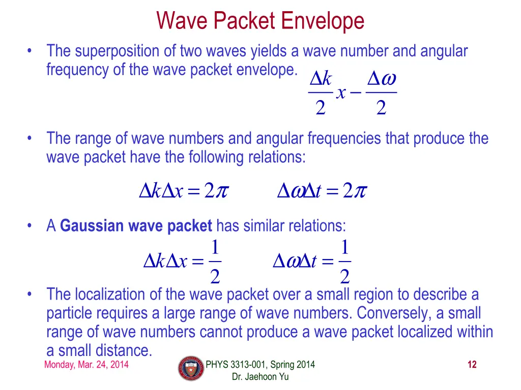 wave packet envelope