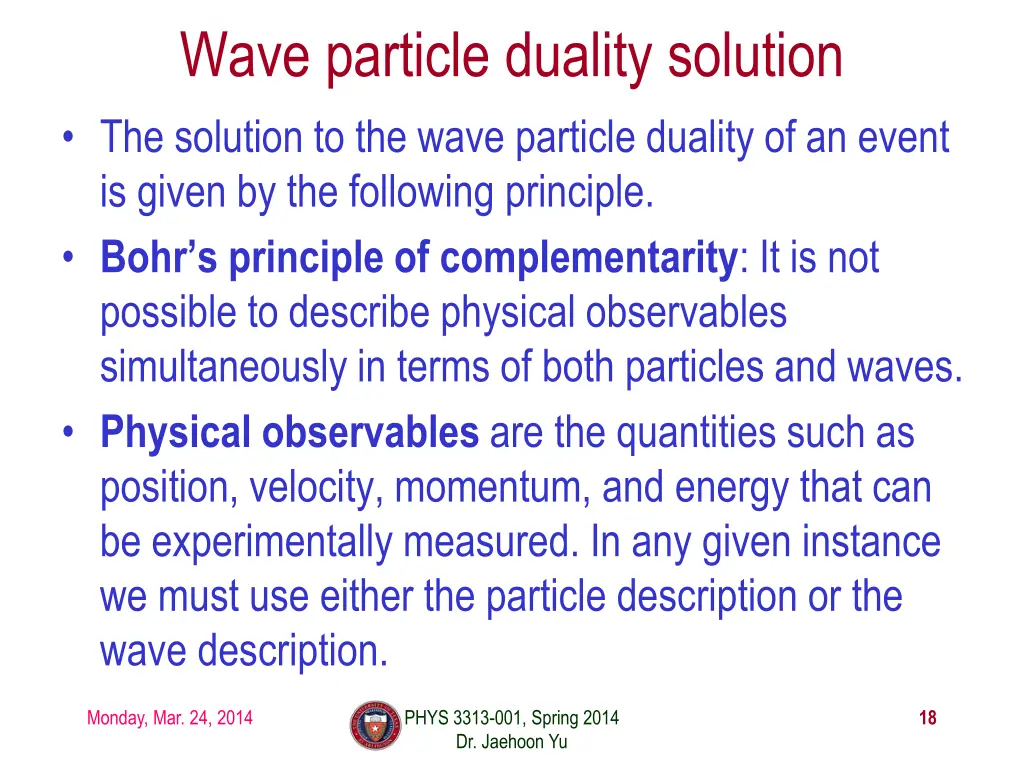 wave particle duality solution the solution