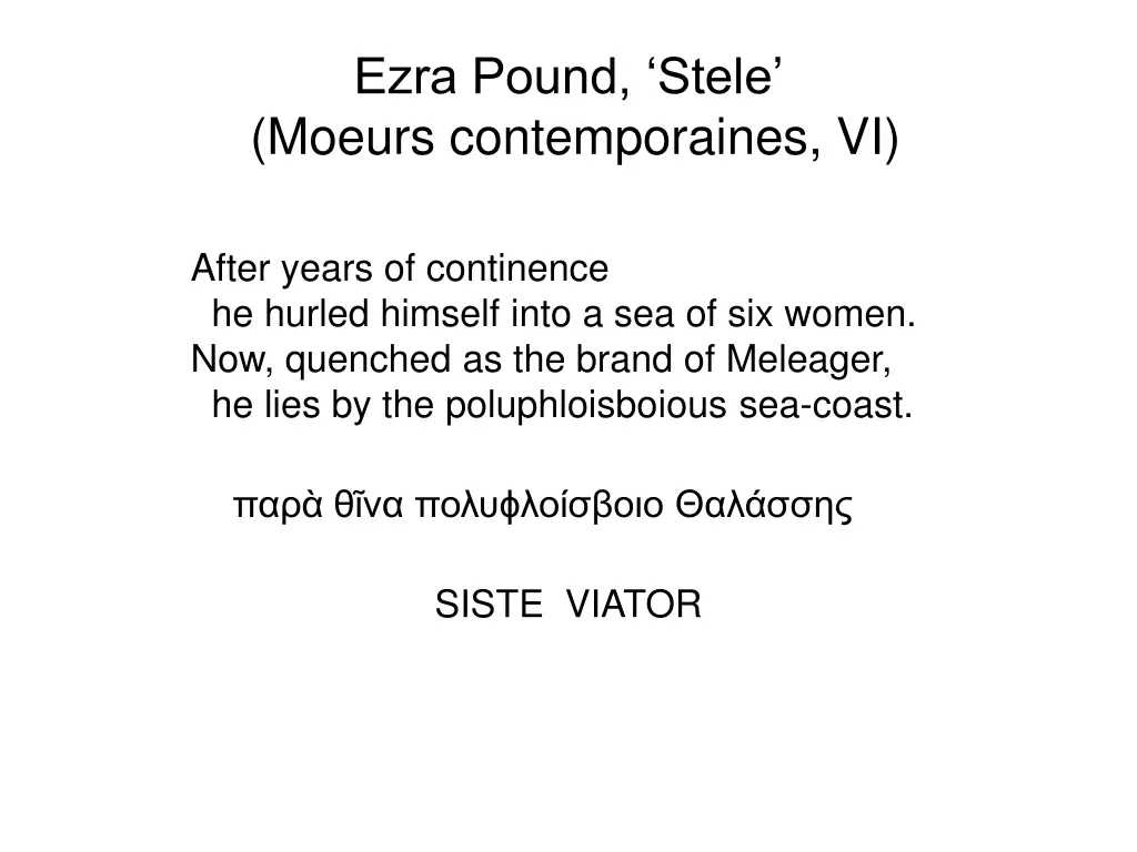 ezra pound stele moeurs contemporaines vi