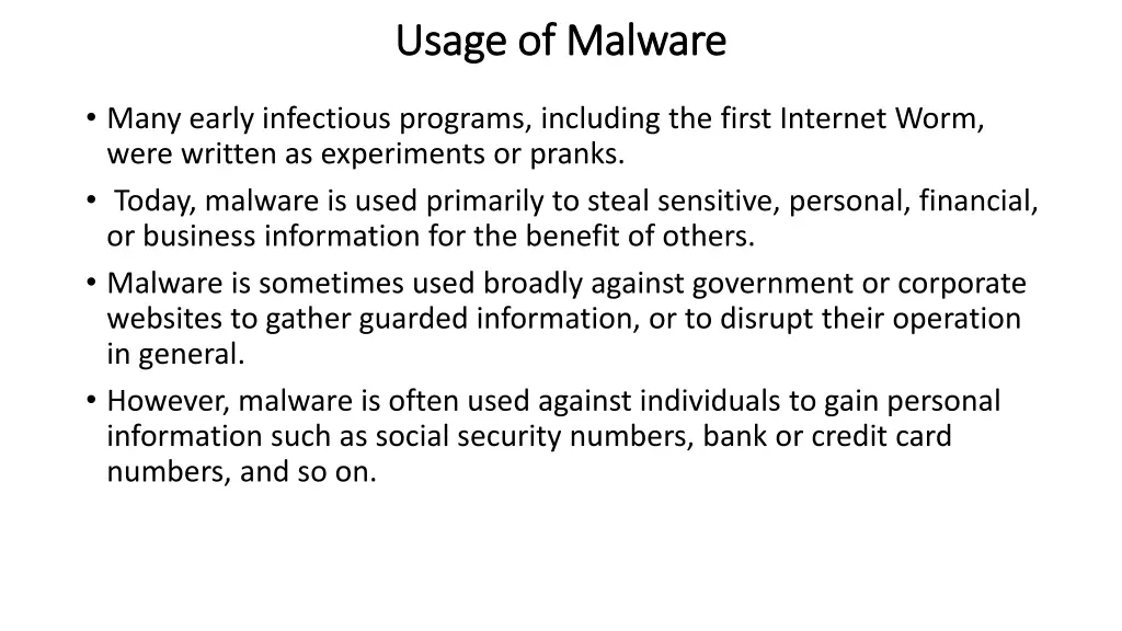 usage usage of malware of malware