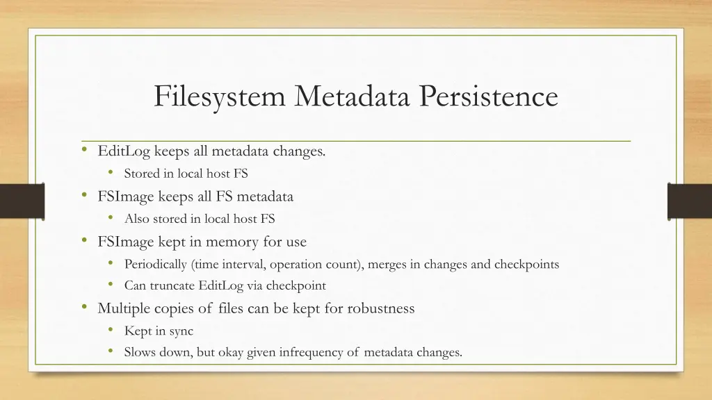 filesystem metadata persistence