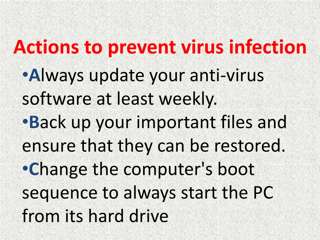 actions to prevent virus infection a lways update