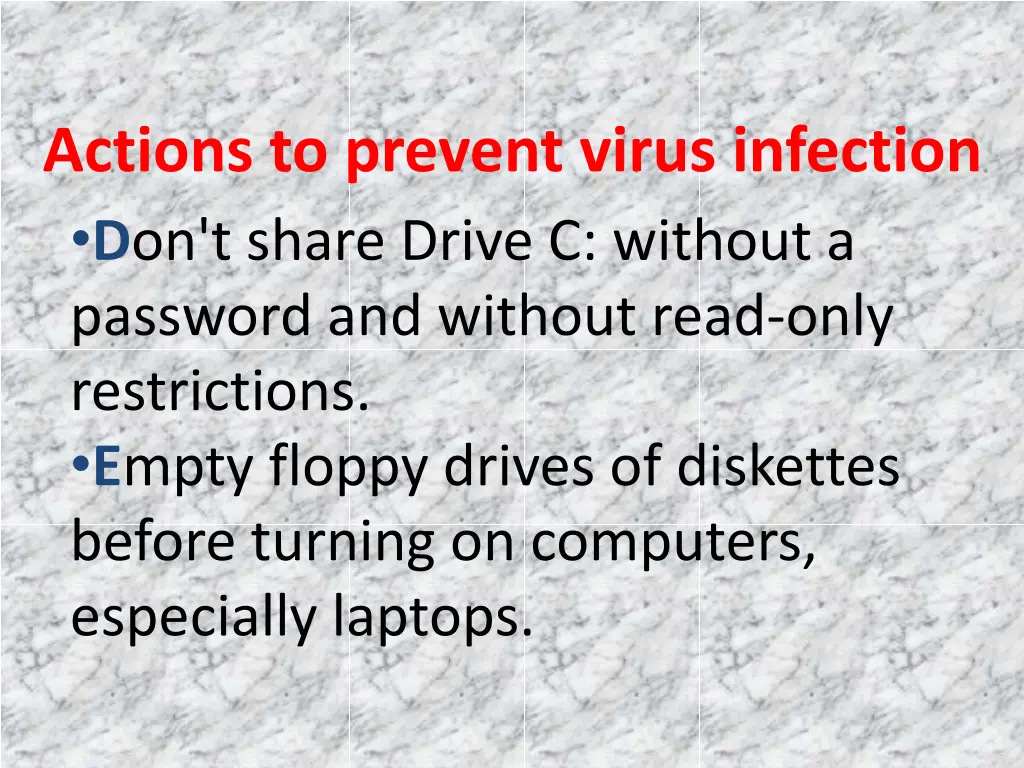 actions to prevent virus infection d on t share