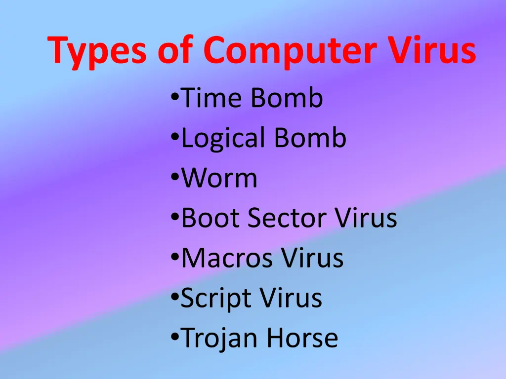 types of computer virus time bomb logical bomb