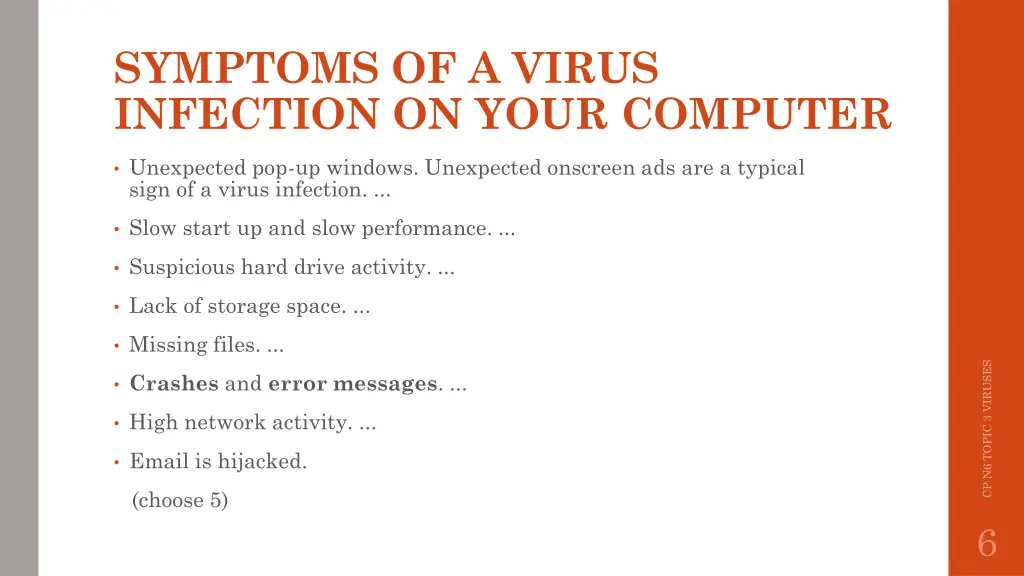 symptoms of a virus infection on your computer