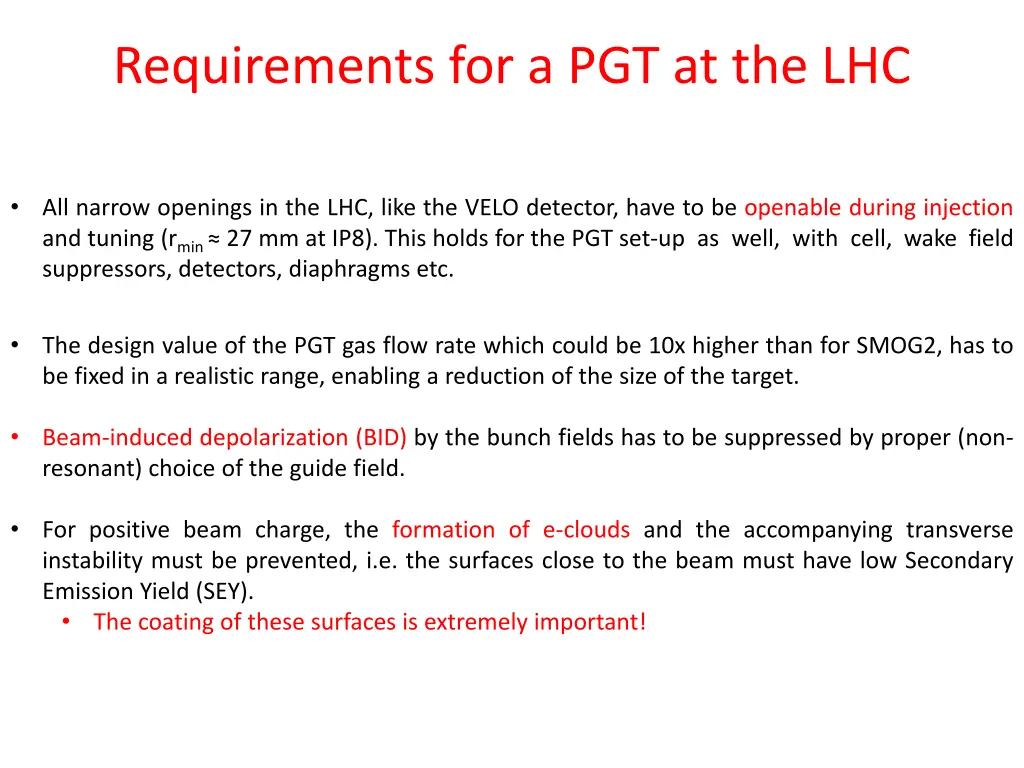 requirements for a pgt at the lhc