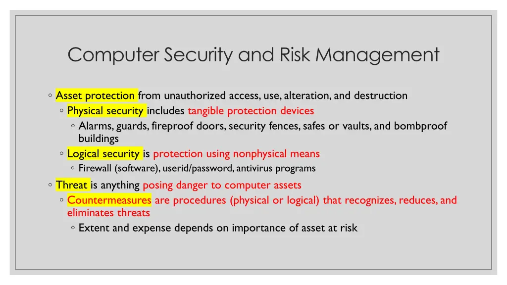 computer security and risk management