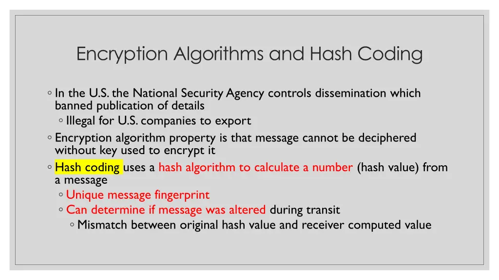 encryption algorithms and hash coding