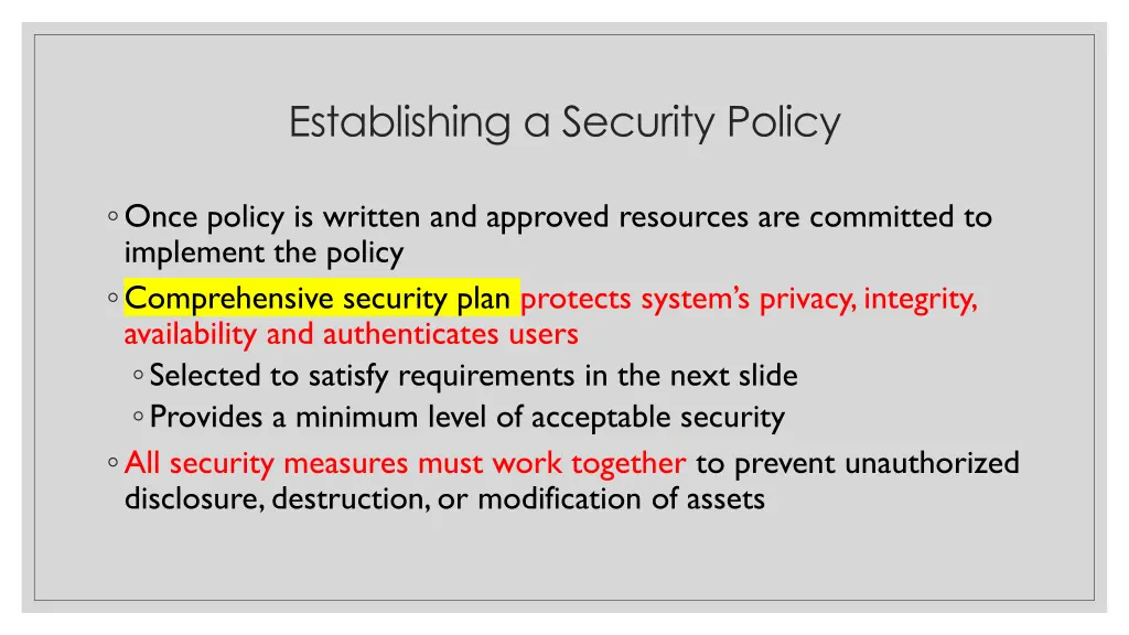 establishing a security policy 1