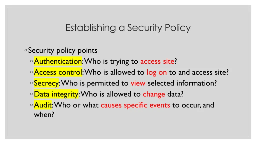 establishing a security policy 2