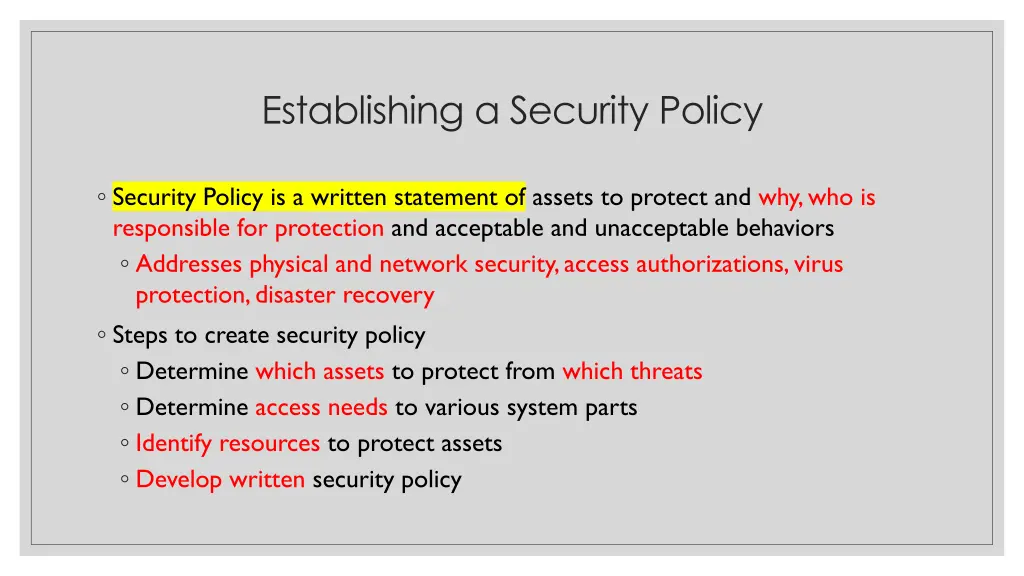 establishing a security policy