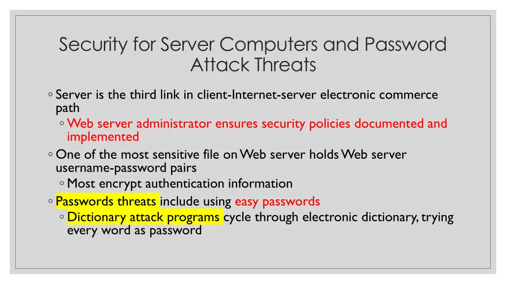 security for server computers and password attack