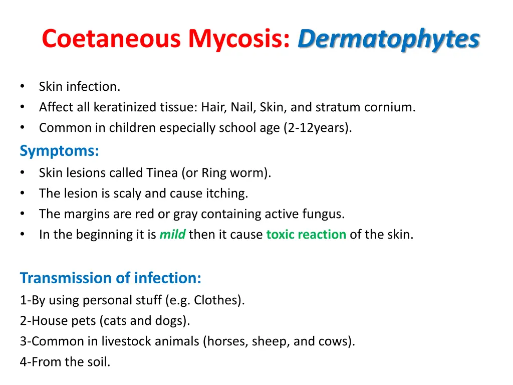 coetaneous mycosis dermatophytes