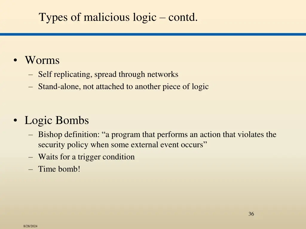 types of malicious logic contd