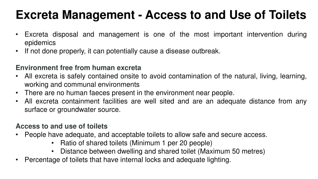 excreta management access to and use of toilets