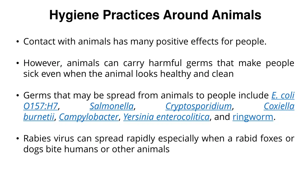 hygiene practices around animals