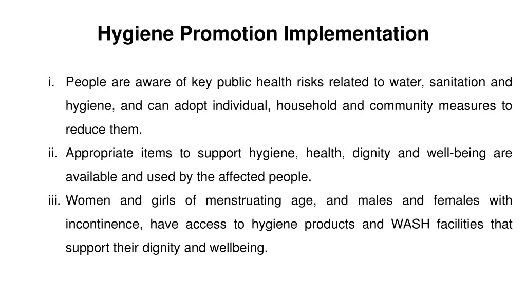 hygiene promotion implementation