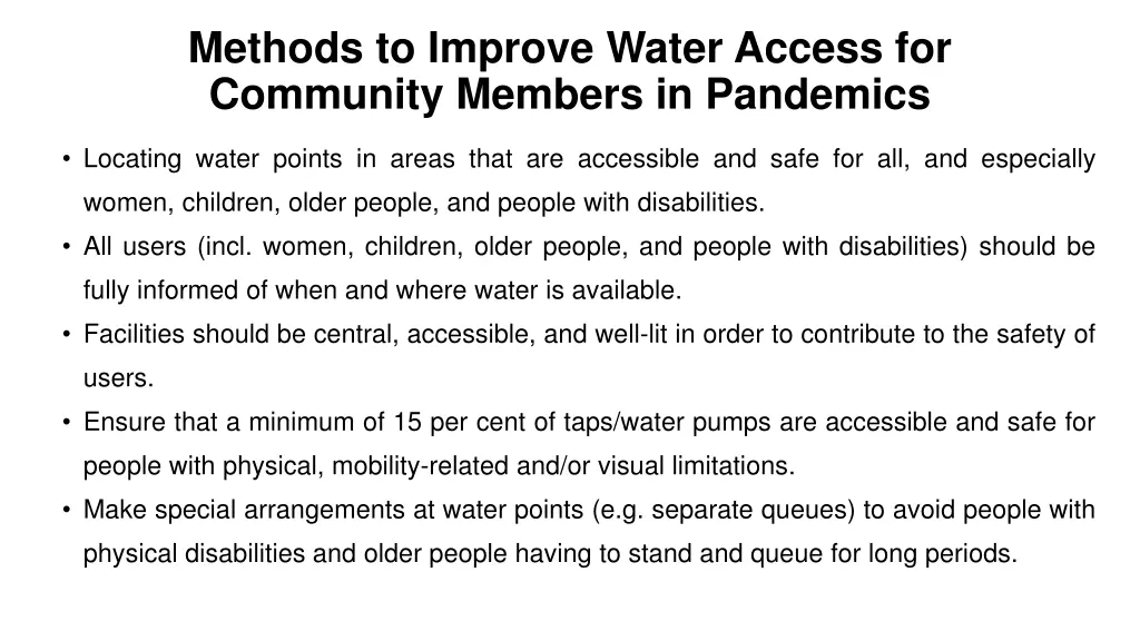 methods to improve water access for community