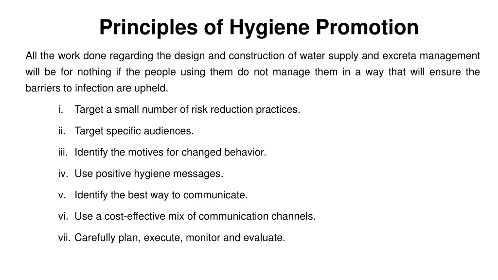 principles of hygiene promotion