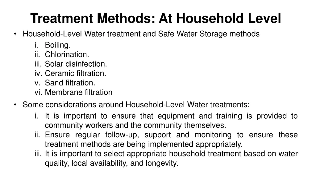 treatment methods at household level household