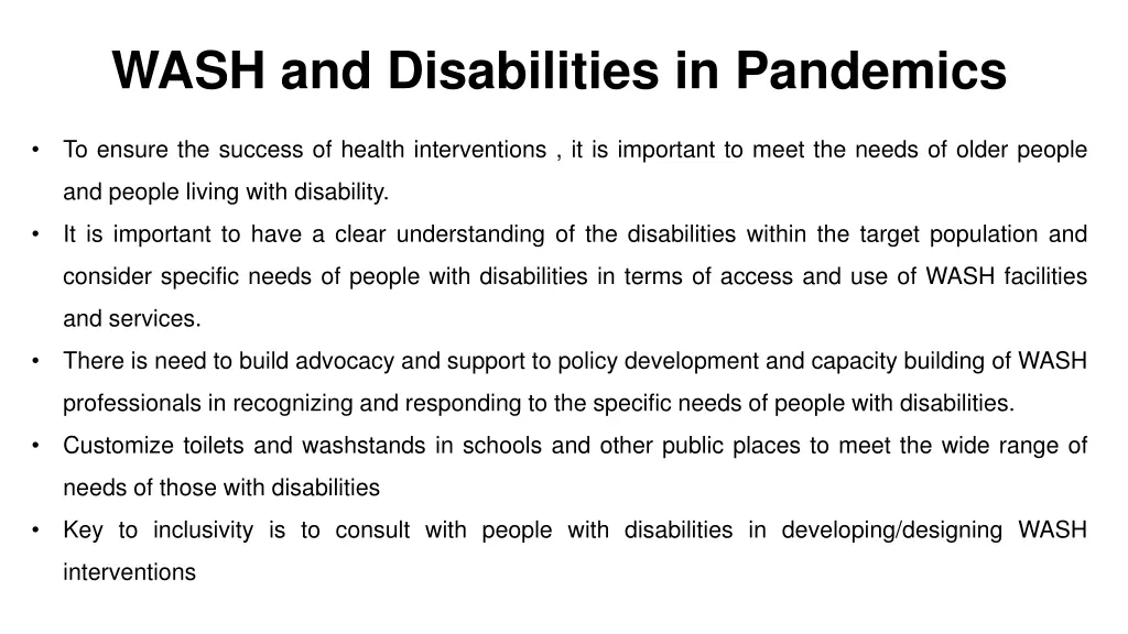 wash and disabilities in pandemics