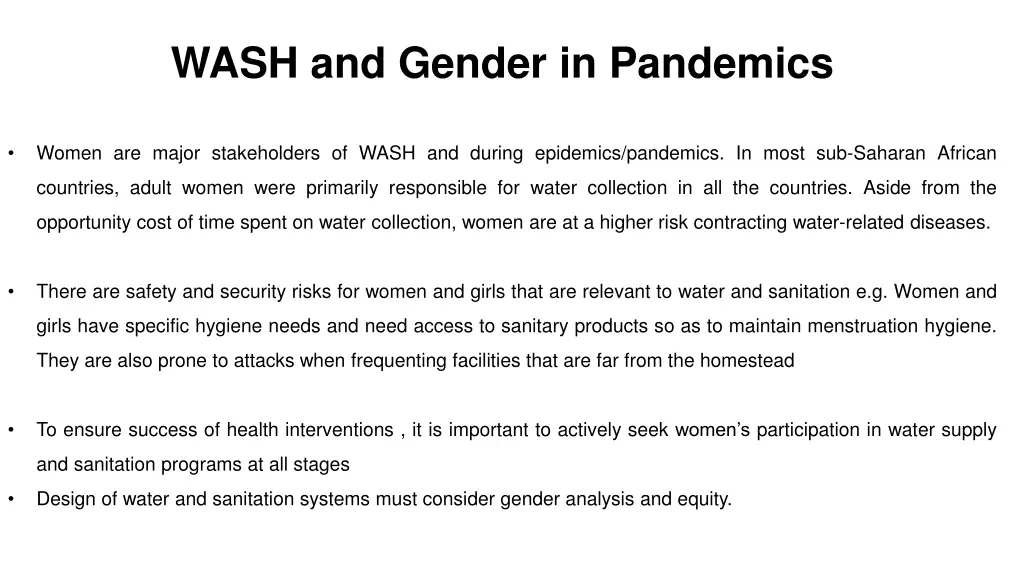 wash and gender in pandemics