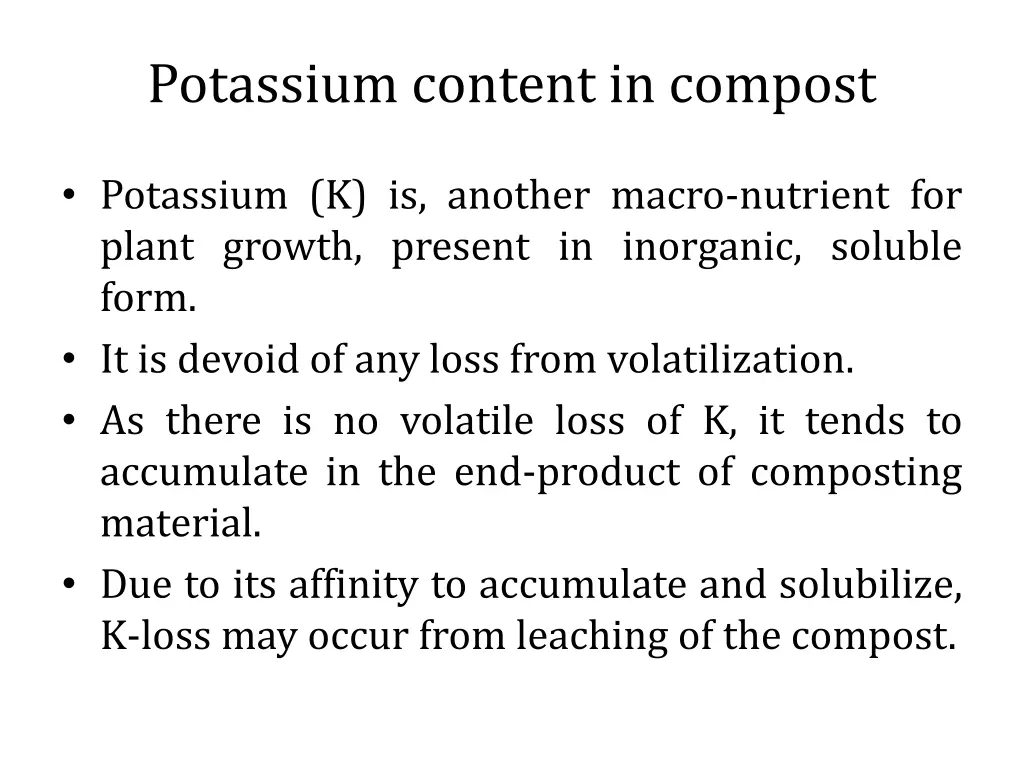 potassium content in compost