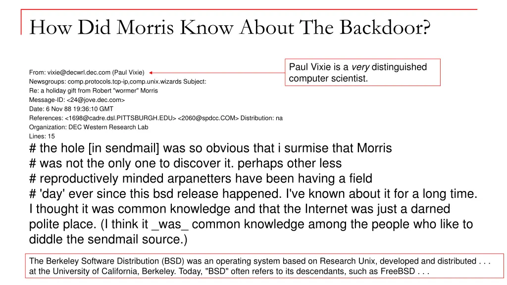 how did morris know about the backdoor