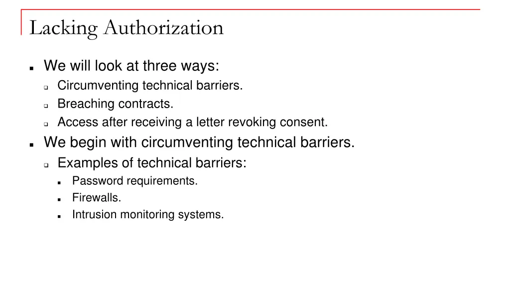 lacking authorization