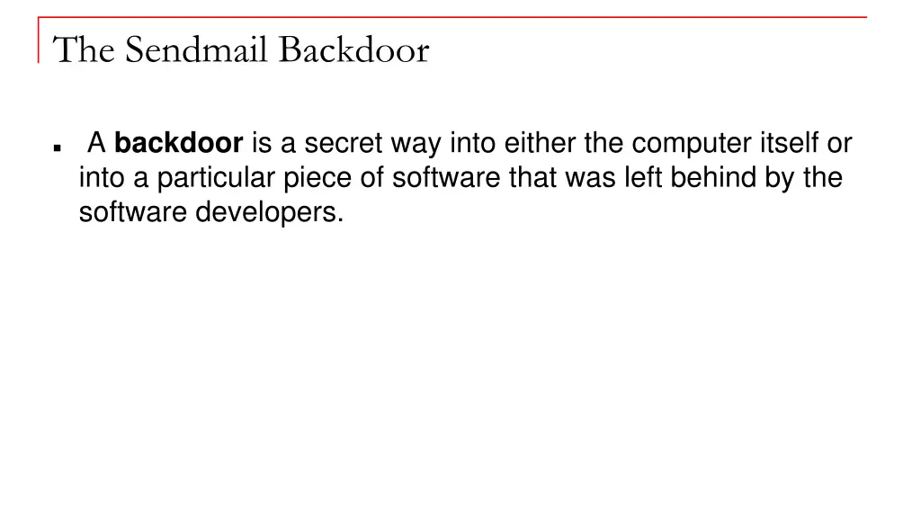 the sendmail backdoor