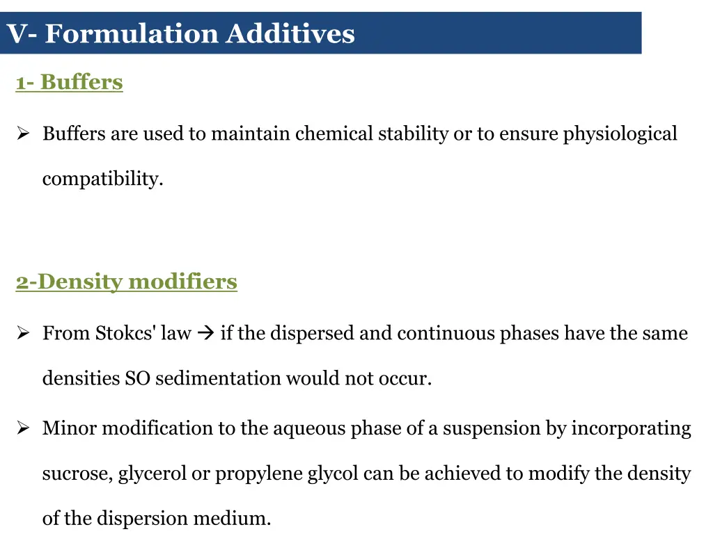 v formulation additives