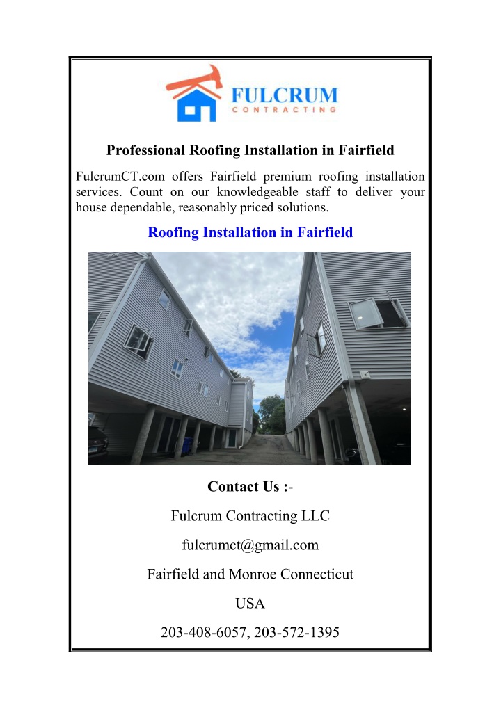 professional roofing installation in fairfield