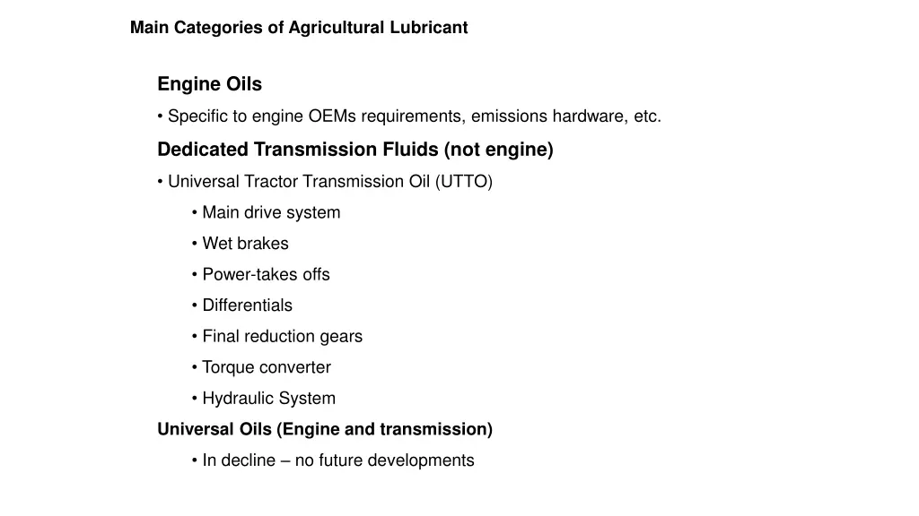 main categories of agricultural lubricant