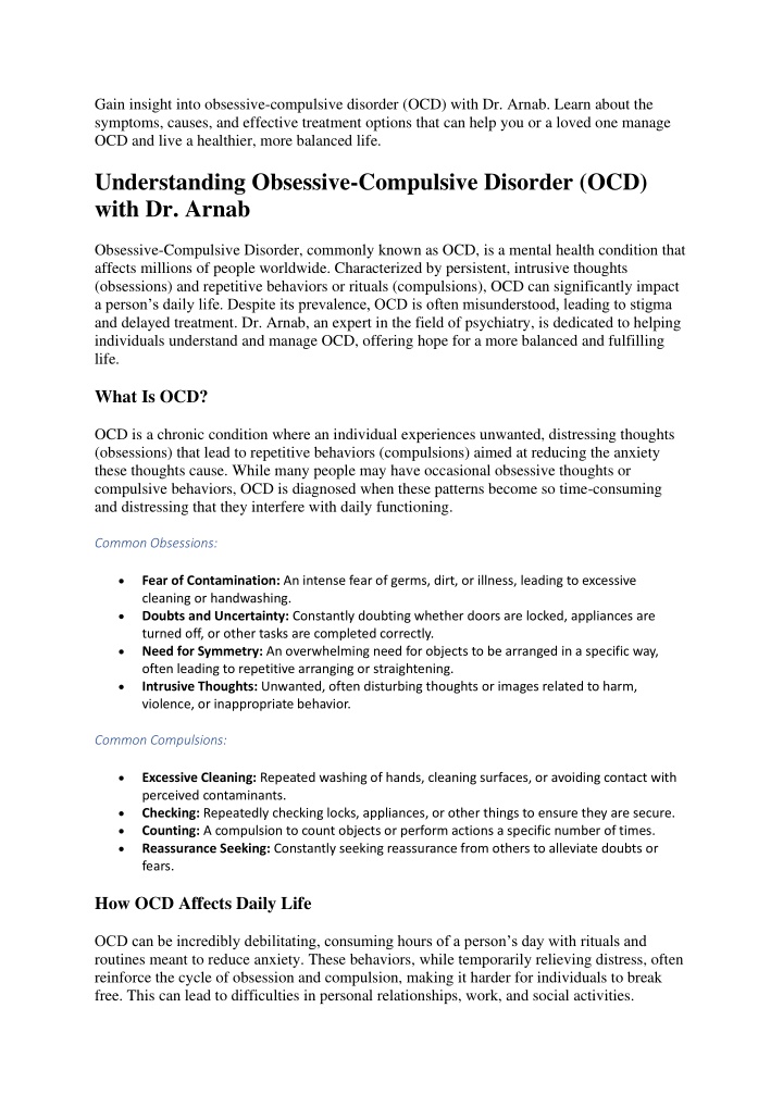 gain insight into obsessive compulsive disorder