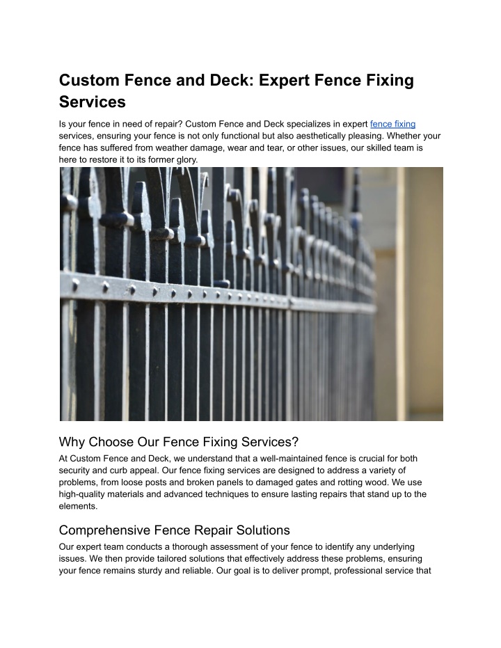 custom fence and deck expert fence fixing services