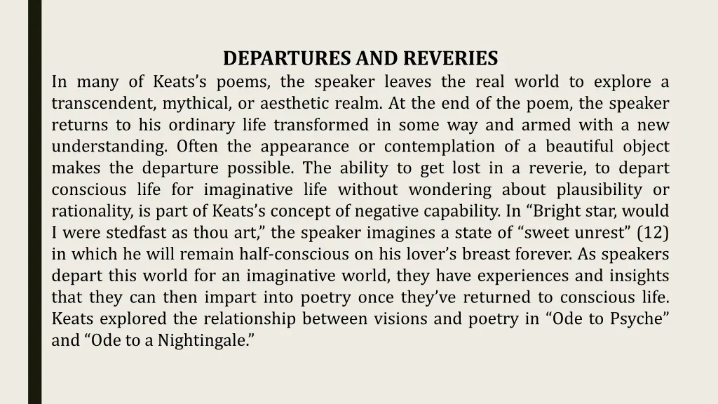 departures and reveries