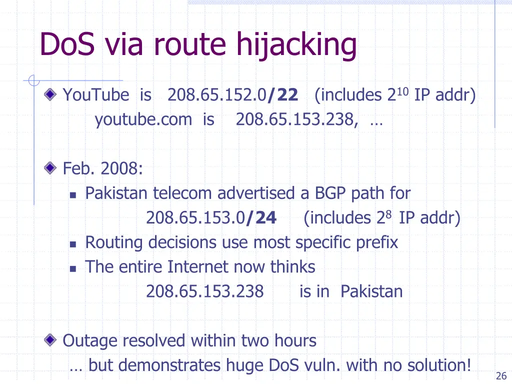 dos via route hijacking