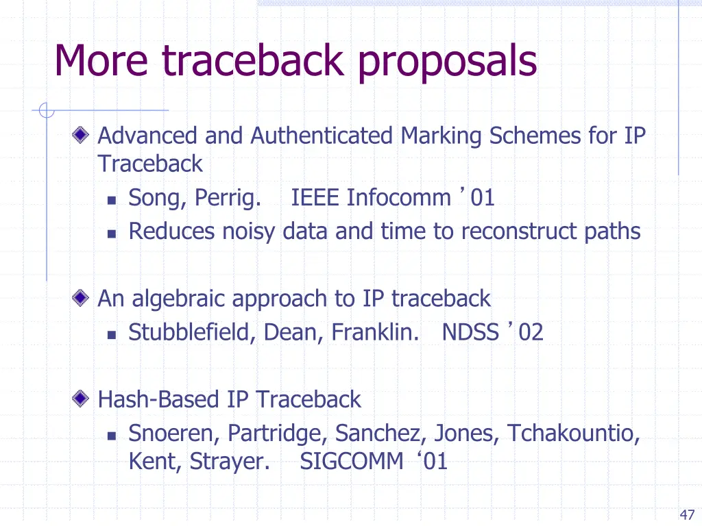 more traceback proposals