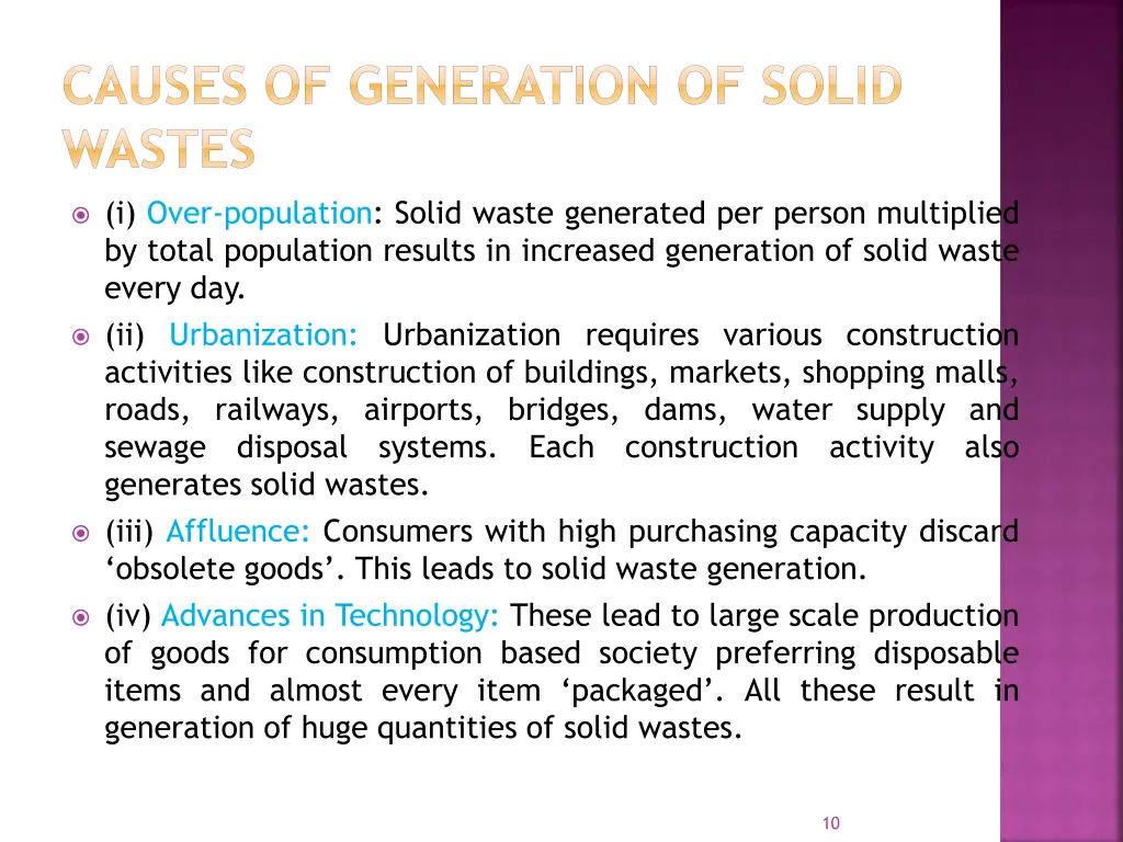 causes of generation of solid wastes