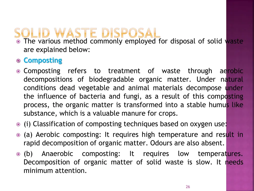 solid waste disposal the various method commonly