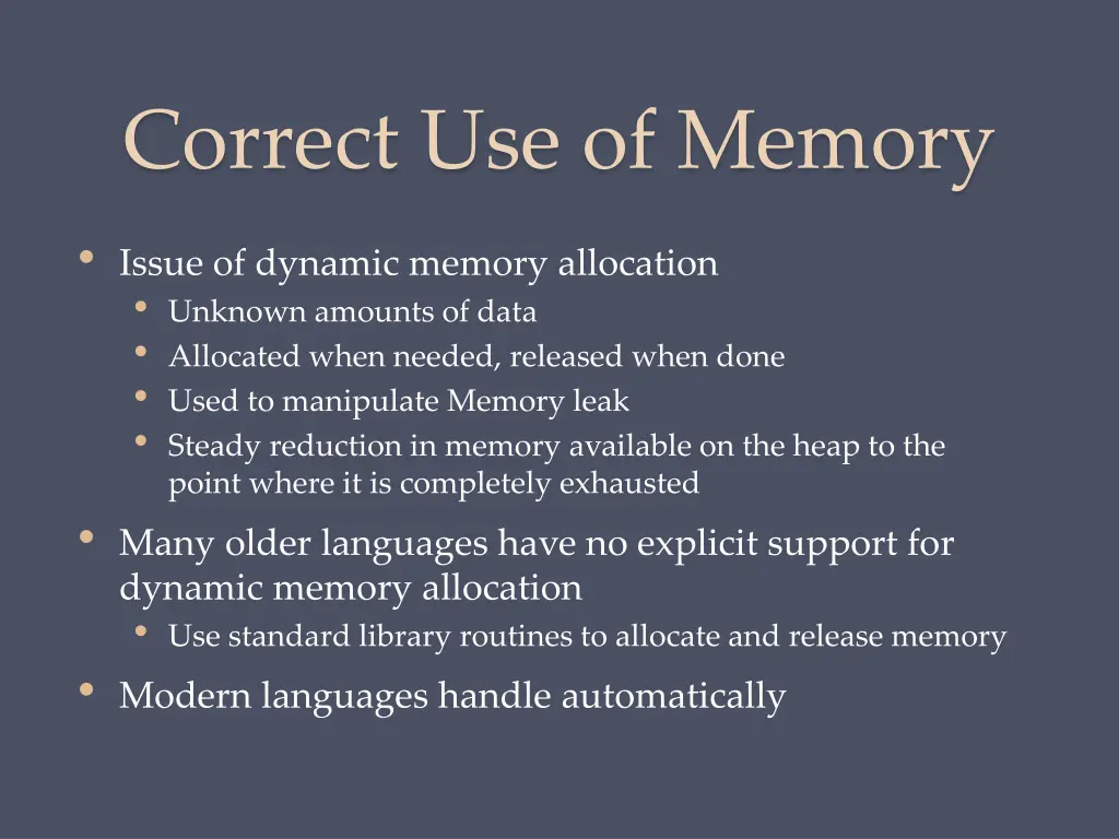 correct use of memory