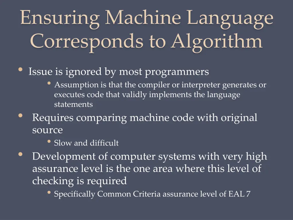 ensuring machine language corresponds