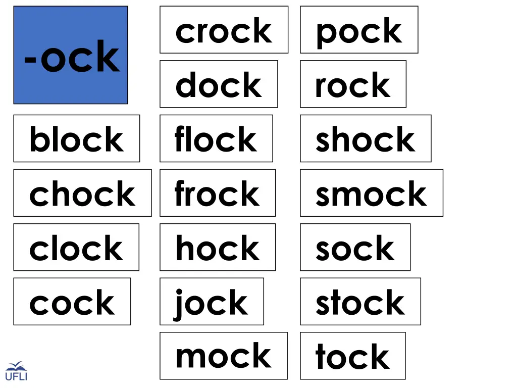 crock dock flock frock hock jock mock