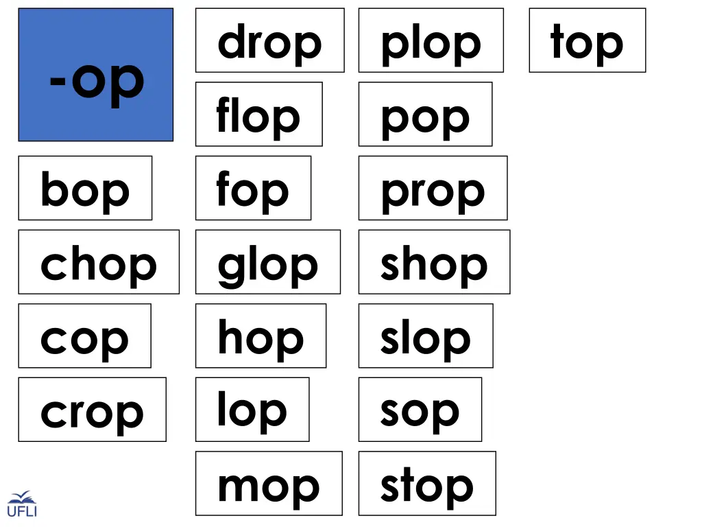 drop flop fop glop hop lop mop