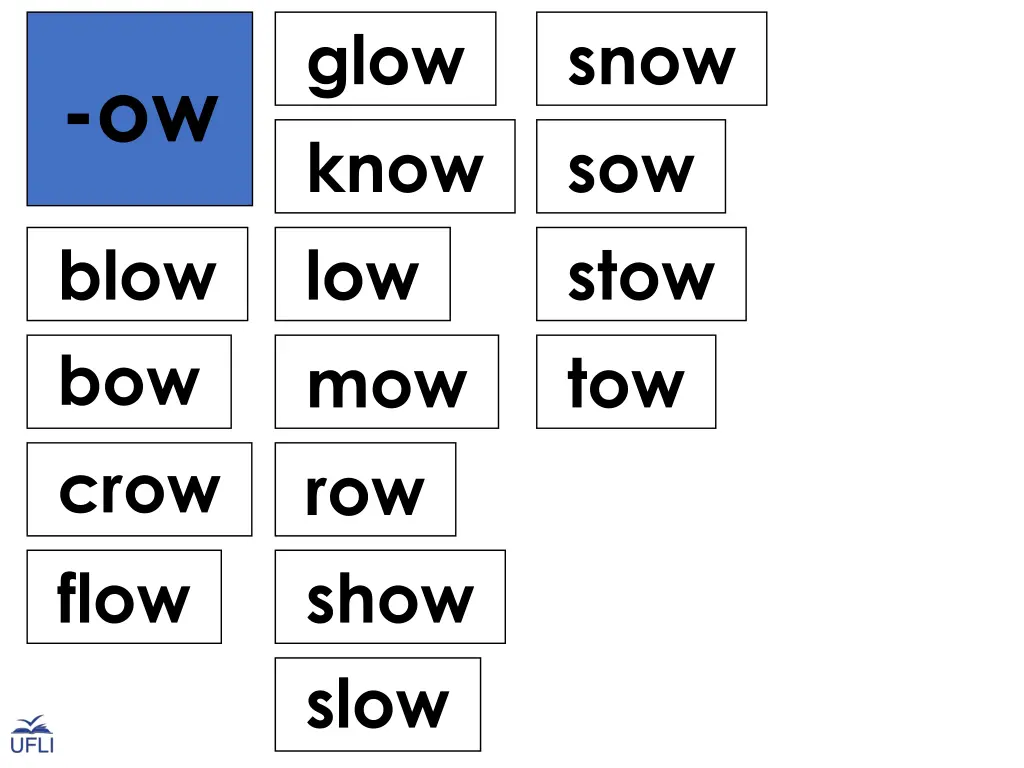 glow know low mow row show slow