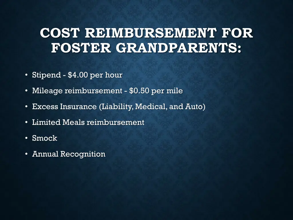 cost reimbursement for foster grandparents