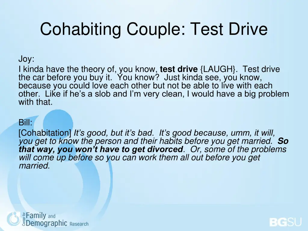 cohabiting couple test drive