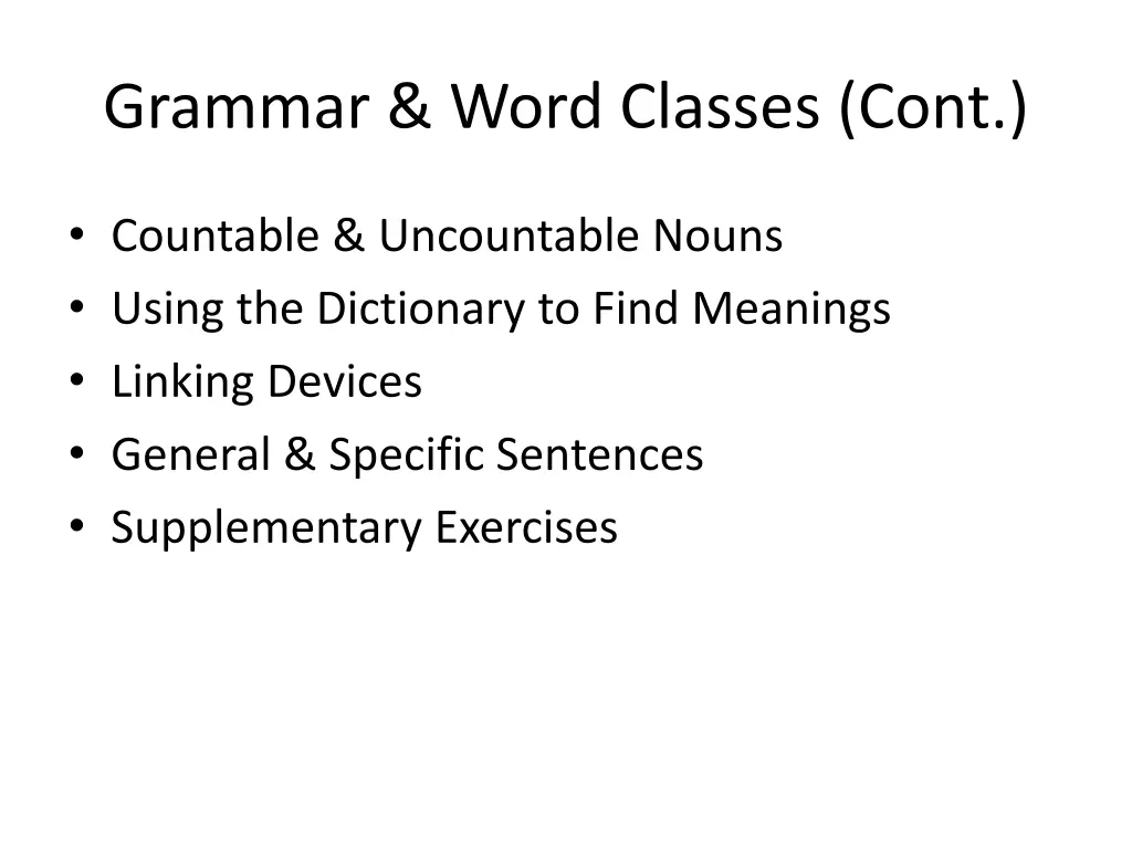 grammar word classes cont